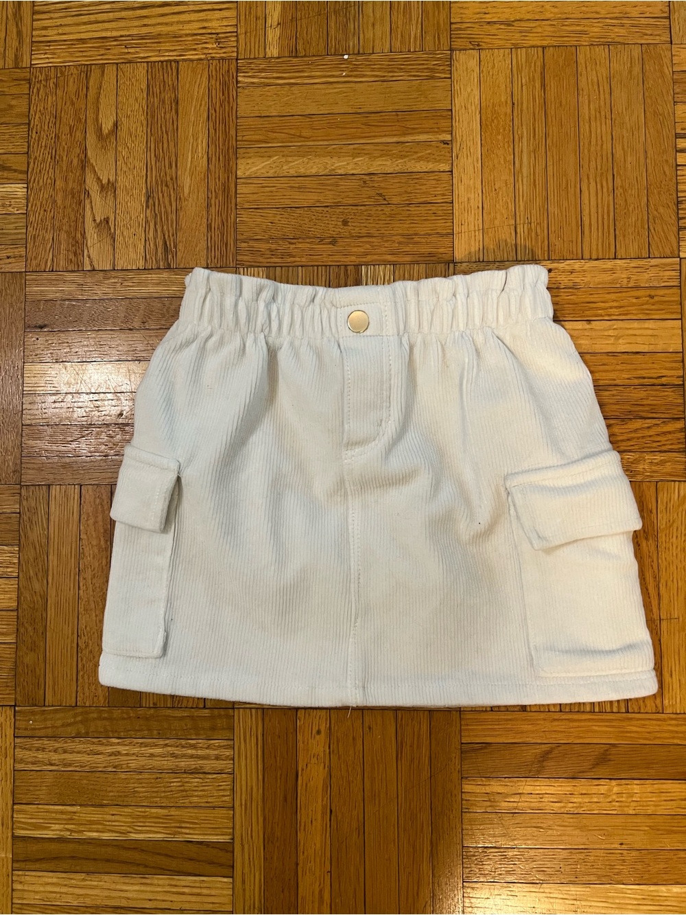 First Day of School Vibes White Corduroy Mini Skirt with Cargo Pockets XS (4)